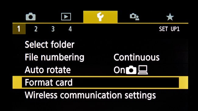 Format SD card on DSLR Camera