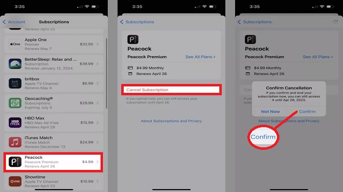 cancel peacock subscription