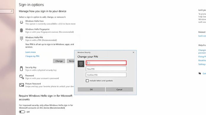 windows hello pin